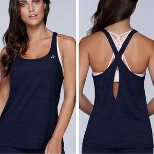 Lorna Jane Zoe Active Tank Top Keyhole Back Detail Navy Blue Small
